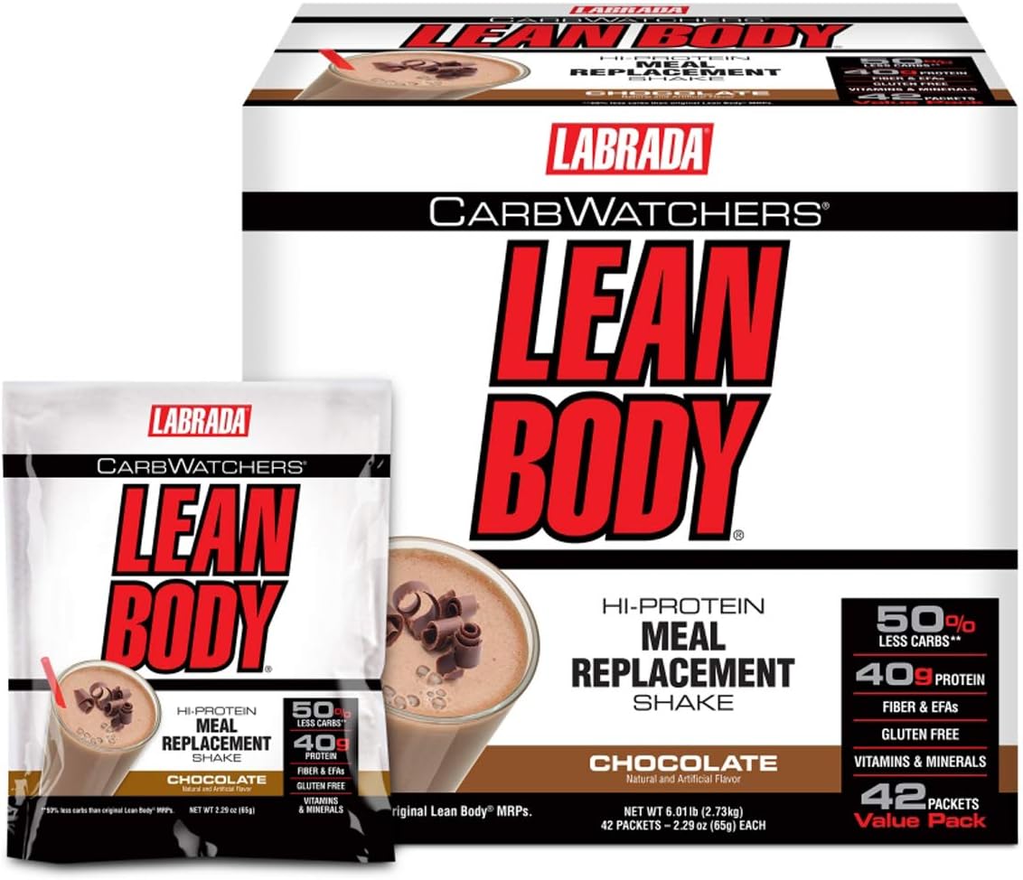 Labrada Carb Watchers Lean Body Hi-Protein Shake, Chocolate Ice Cream Flavor, 2.29 oz (42 Pack)