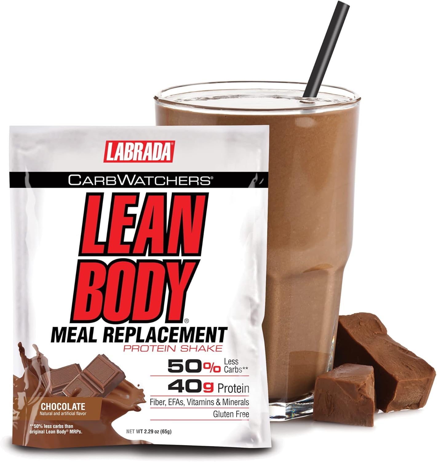 Labrada Carb Watchers Lean Body Hi-Protein Shake, Chocolate Ice Cream Flavor, 2.29 oz (42 Pack)