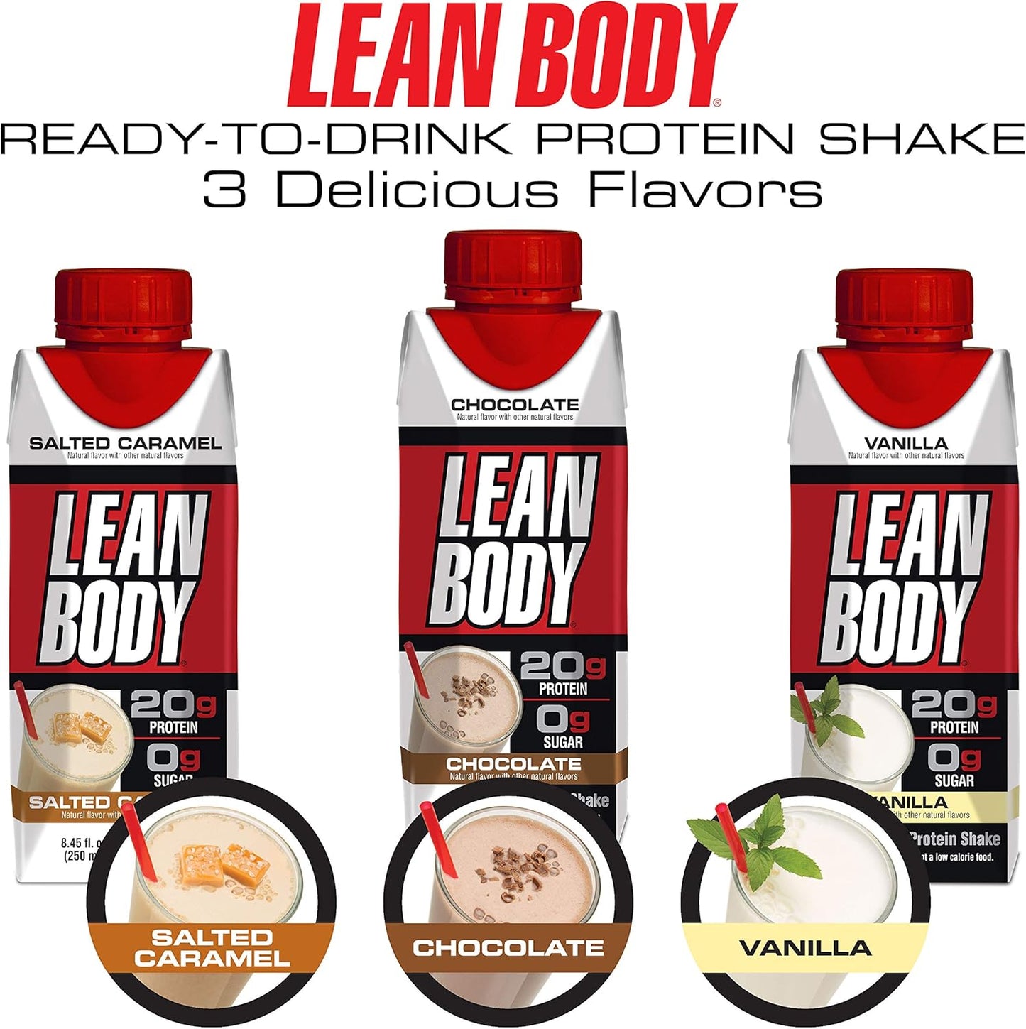 Labrada Lean Body Chocolate Shake: 20g Protein, Whey Blend, 0 Sugar, Gluten Free, 22 Vitamins, Recyclable Carton - 4 Pack