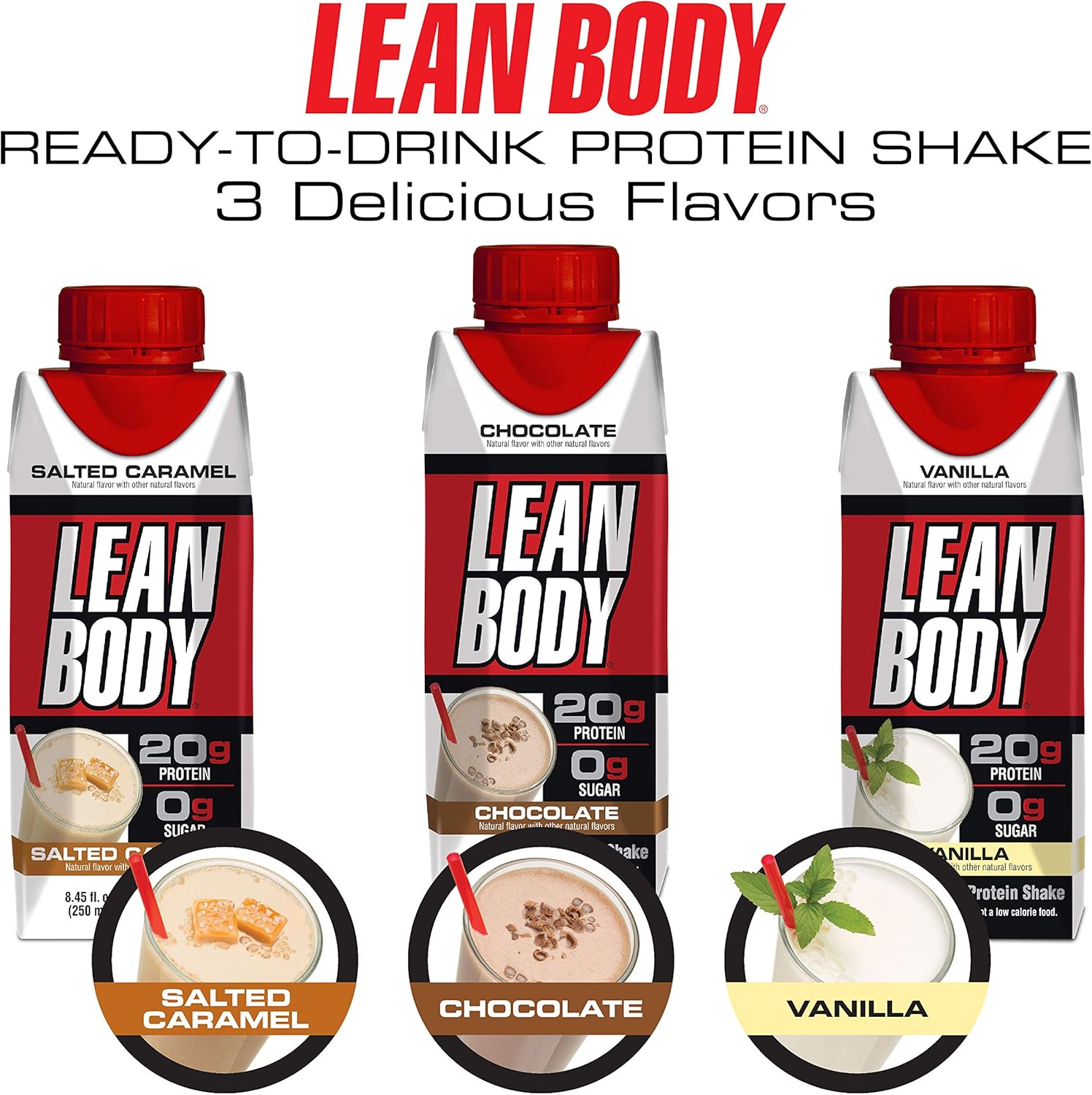 Labrada Lean Body Chocolate Shake: 20g Protein, Whey Blend, 0 Sugar, Gluten Free, 22 Vitamins, Recyclable Carton - 4 Pack