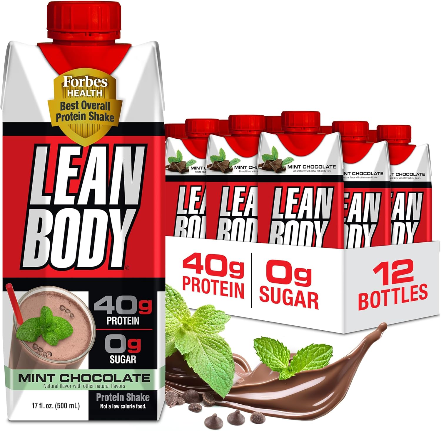 Labrada Lean Body Mint Chocolate Protein Shake - 40g Protein, Whey Blend, Gluten Free, 0 Sugar, 22 Vitamins & Minerals - Pack of 12