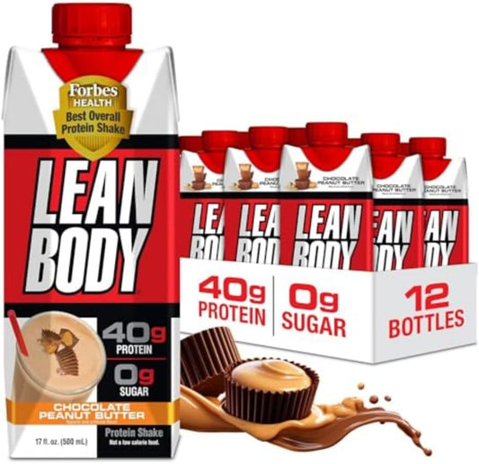 LABRADA Lean Body Protein Shake - Chocolate Peanut Butter Flavor - 40g Protein, Whey Blend, 0 Sugar, Gluten Free - 12 Pack of Recyclable Cartons & Lids, 22 Vitamins & Minerals