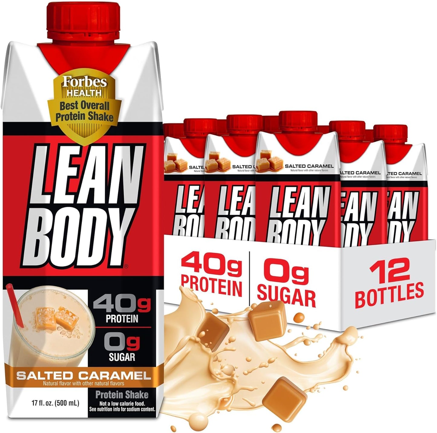 Labrada Lean Body Salted Caramel Protein Shake - 40g Protein, Whey Blend, Gluten Free, 0 Sugar, 22 Vitamins & Minerals - 17 Fl Oz, Pack of 12