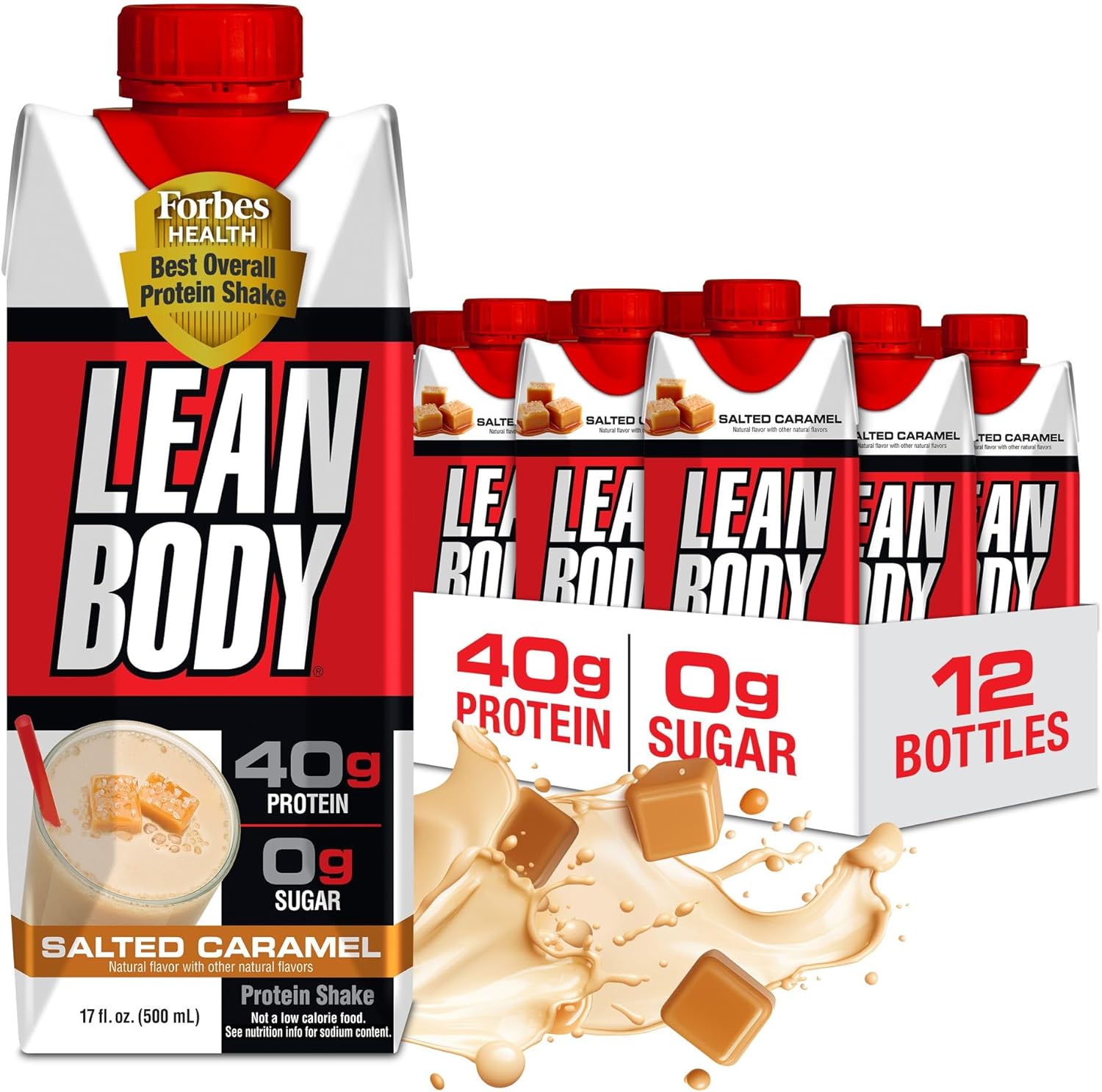 Labrada Lean Body Salted Caramel Protein Shake - 40g Protein, Whey Blend, Gluten Free, 0 Sugar, 22 Vitamins & Minerals - 17 Fl Oz, Pack of 12