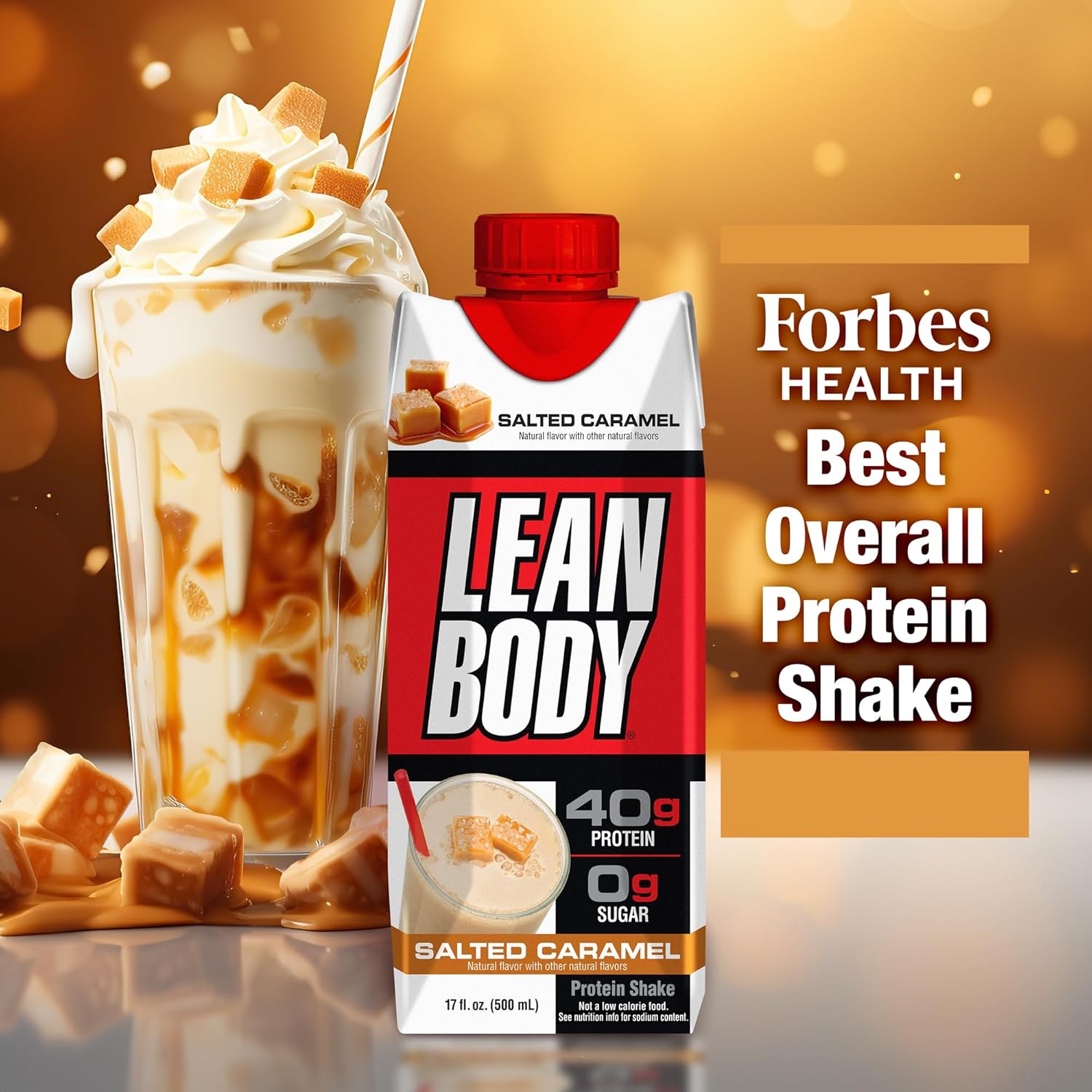 Labrada Lean Body Salted Caramel Protein Shake - 40g Protein, Whey Blend, Gluten Free, 0 Sugar, 22 Vitamins & Minerals - 17 Fl Oz, Pack of 12