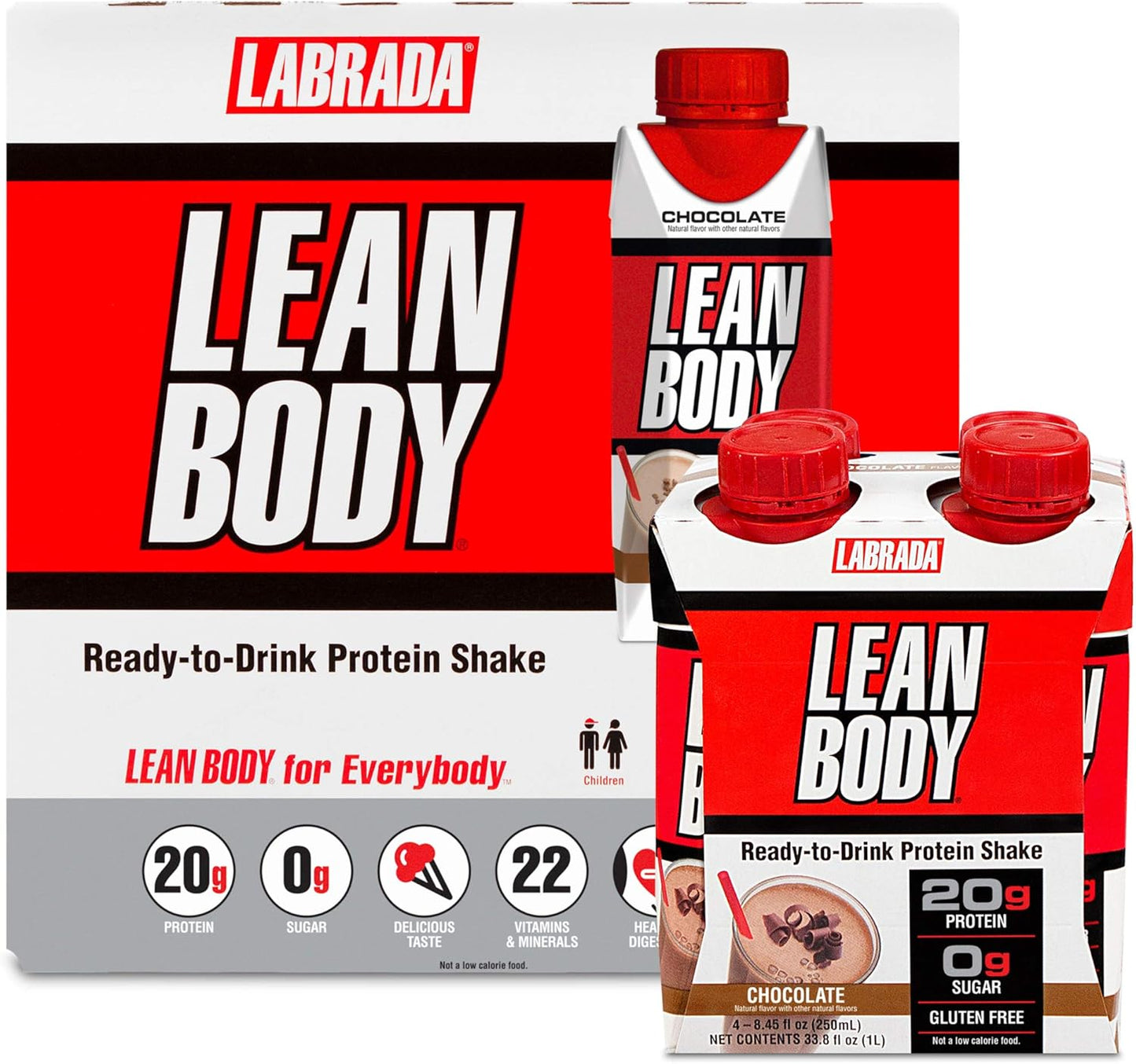 Labrada Nutrition Lean Body RTD Whey Protein Shake, On-The-Go Meal Replacement, 20g Protein, Zero Sugar - Chocolate (Pack of 16)