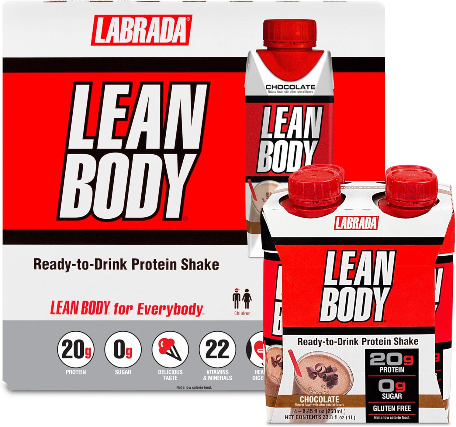 Labrada Nutrition Lean Body RTD Whey Protein Shake, On-The-Go Meal Replacement, 20g Protein, Zero Sugar - Chocolate (Pack of 16)