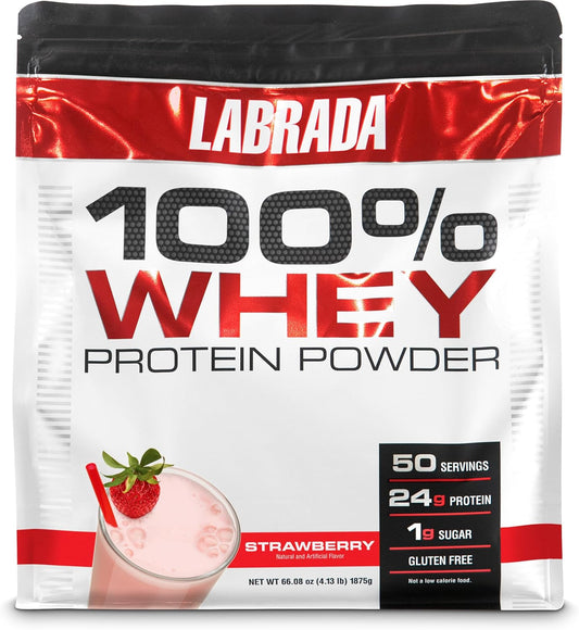 Labrada Nutrition Strawberry 100% Whey Protein Powder - 4.13 lb Jar