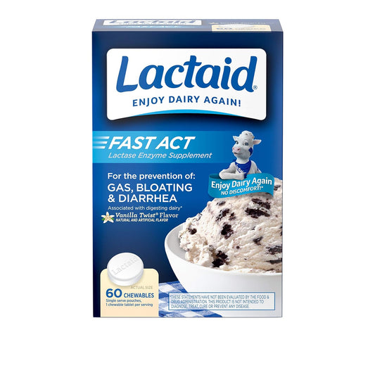 LACTAID Fast Acting Vanilla Twist Chewables - 60 ea (Pack of 3) - Lactose Intolerance Relief