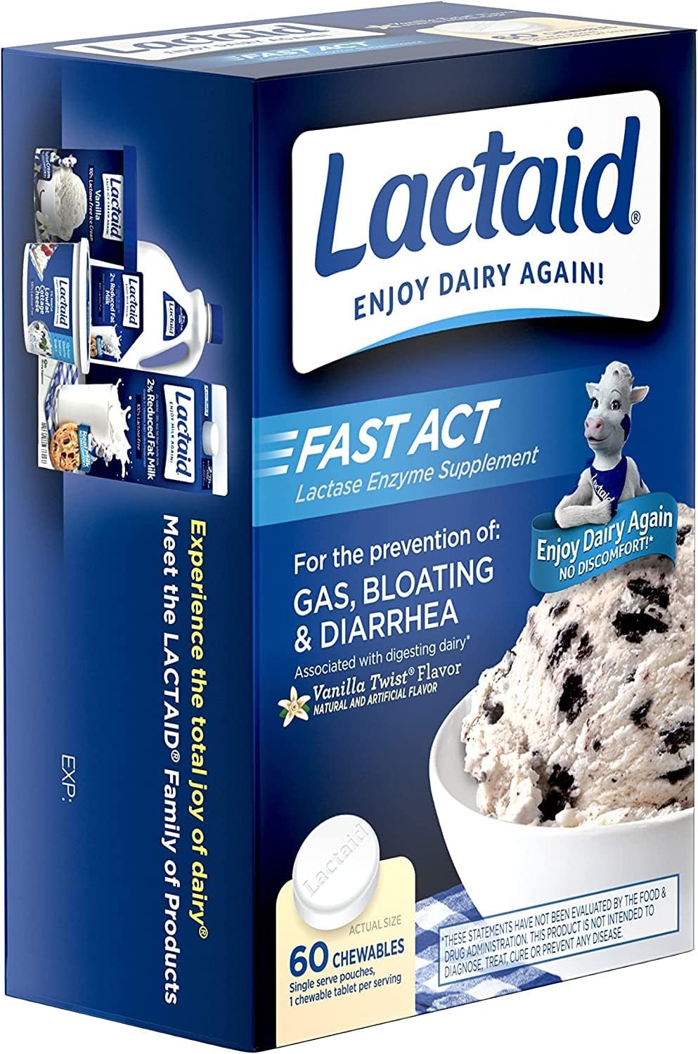 Lactaid Fast-Acting Vanilla Twist Lactase Enzyme Chewables - 60 Packs of 1 Count