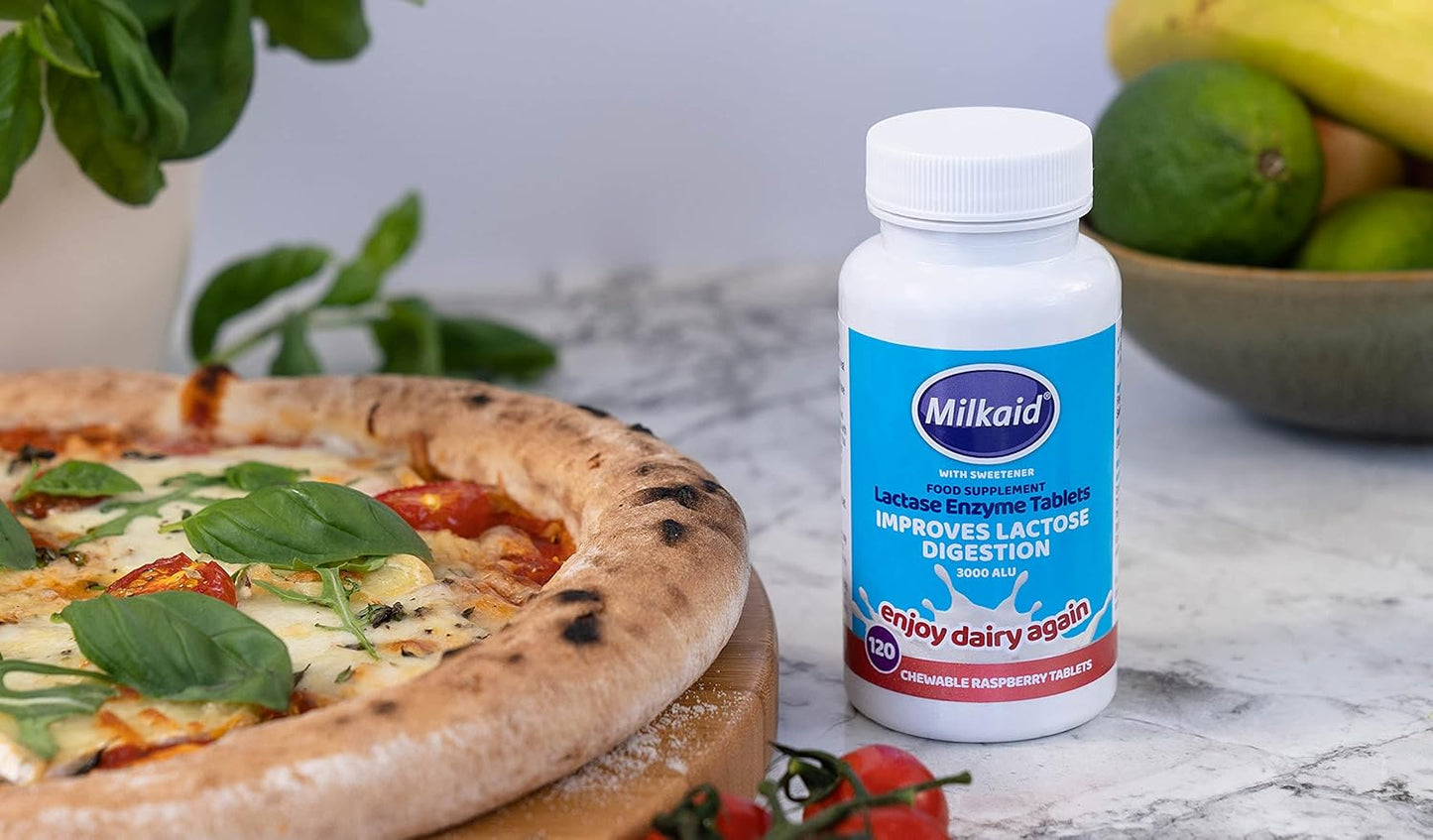 Lactase Enzyme Drops & Tablets for Lactose Intolerance Relief - Prevents Gas, Bloating, and Diarrhea - Dairy Digestive Supplement - 0.5 Fl Oz & 120 Raspberry Flavored Tablets