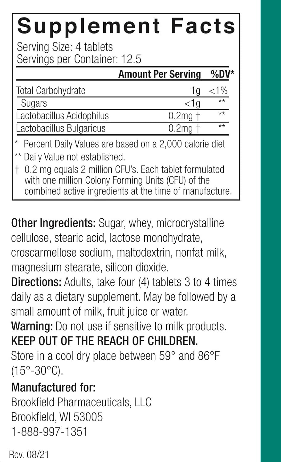 Lactobacillus Supplement Tablets - 50 Tablets - Compare to Floranex - Digestive Health Support