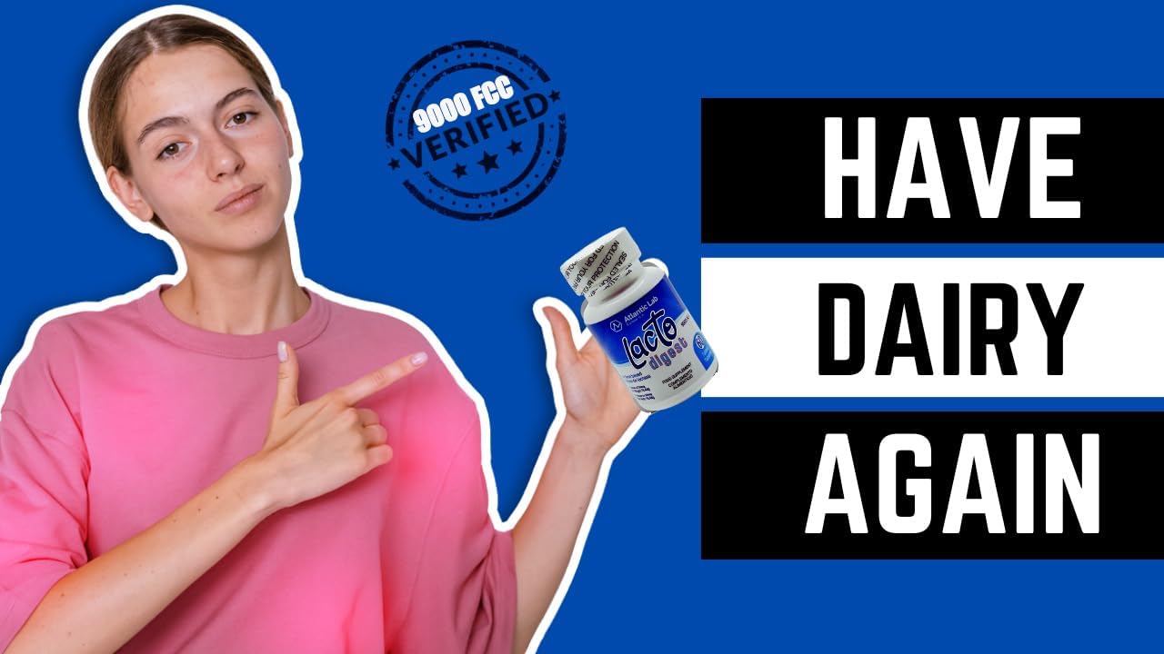 LactoDigest Fast & Strong Natural Lactose Intolerance Relief - 9000 FCC Lactase Enzyme - 60 Capsules - Relieves Digestive Discomfort