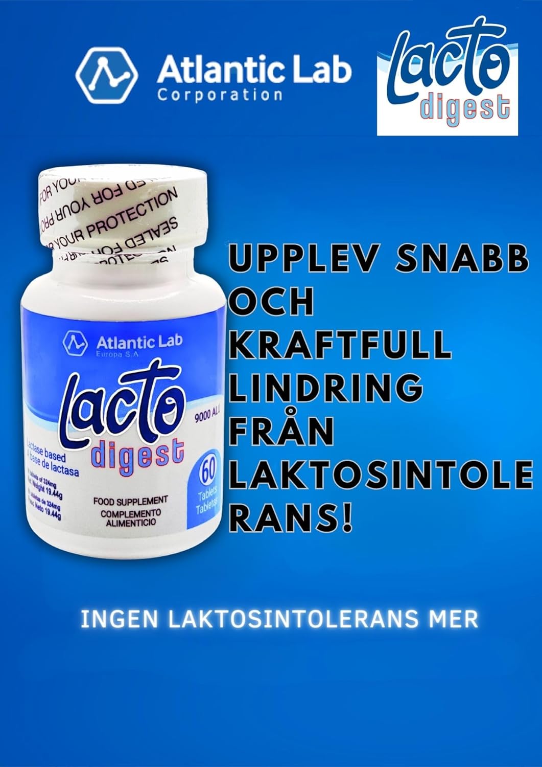 LactoDigest Fast & Strong Natural Lactose Intolerance Relief - 9000 FCC Lactase Enzyme - 60 Capsules - Relieves Digestive Discomfort