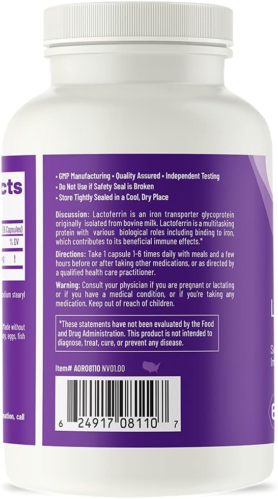 Lactose-Free Lactoferrin Supplement for Iron Absorption and Immune Support - 60 Capsules