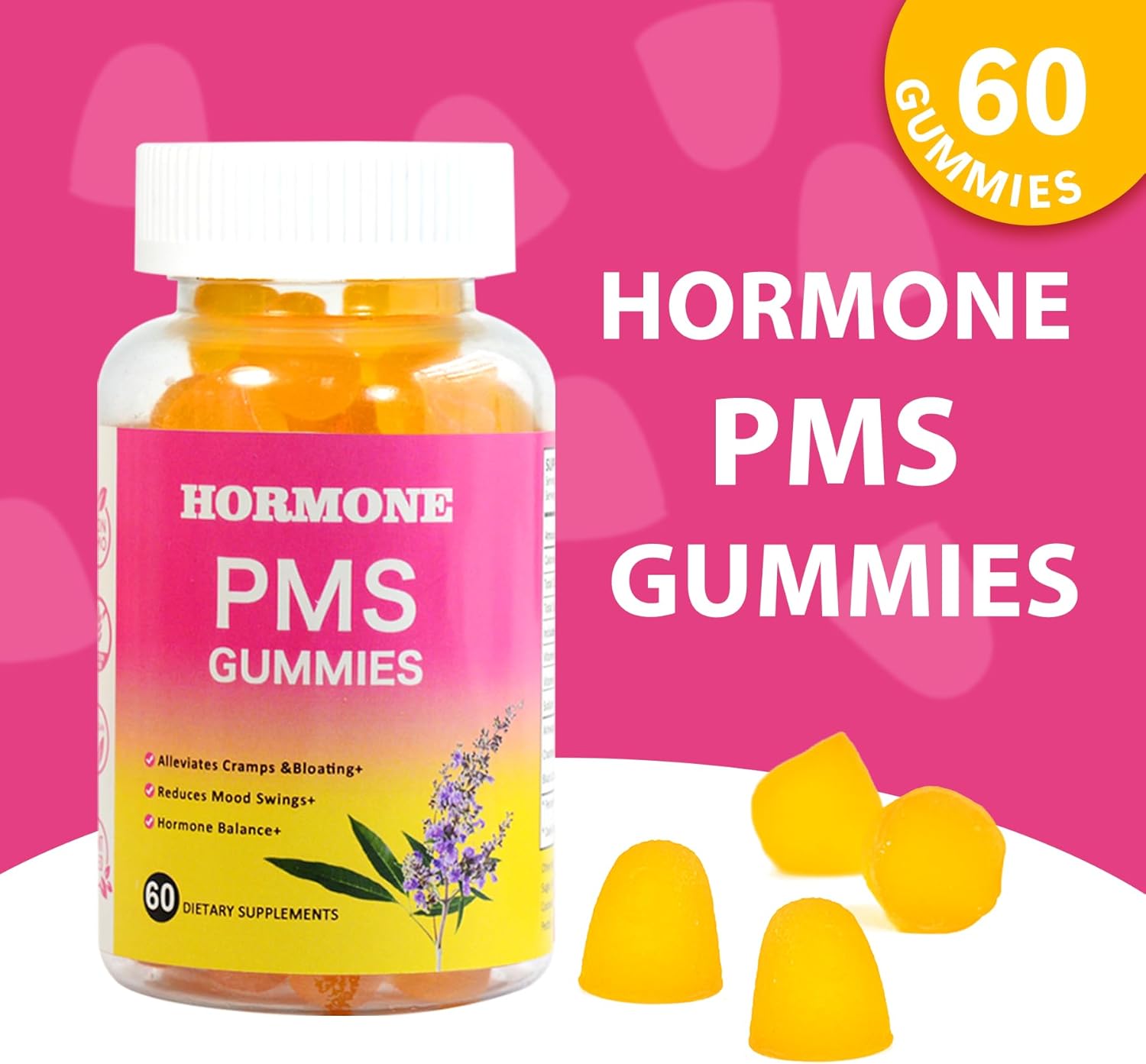 Laicuherb PMS Gummies - 60 Count Vegan Supplement for Women's Hormone Balance and Menstrual Relief with Chasteberry & Vitamin B6
