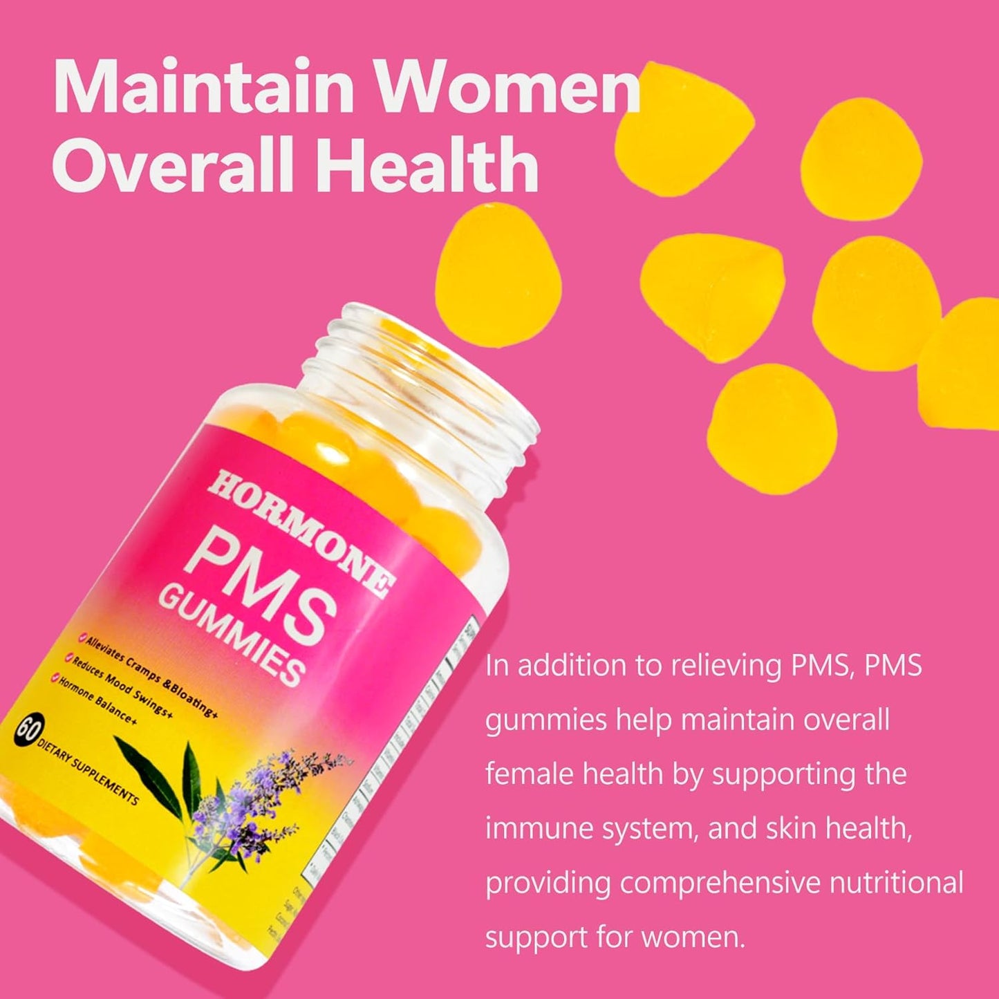 Laicuherb PMS Gummies - 60 Count Vegan Supplement for Women's Hormone Balance and Menstrual Relief with Chasteberry & Vitamin B6