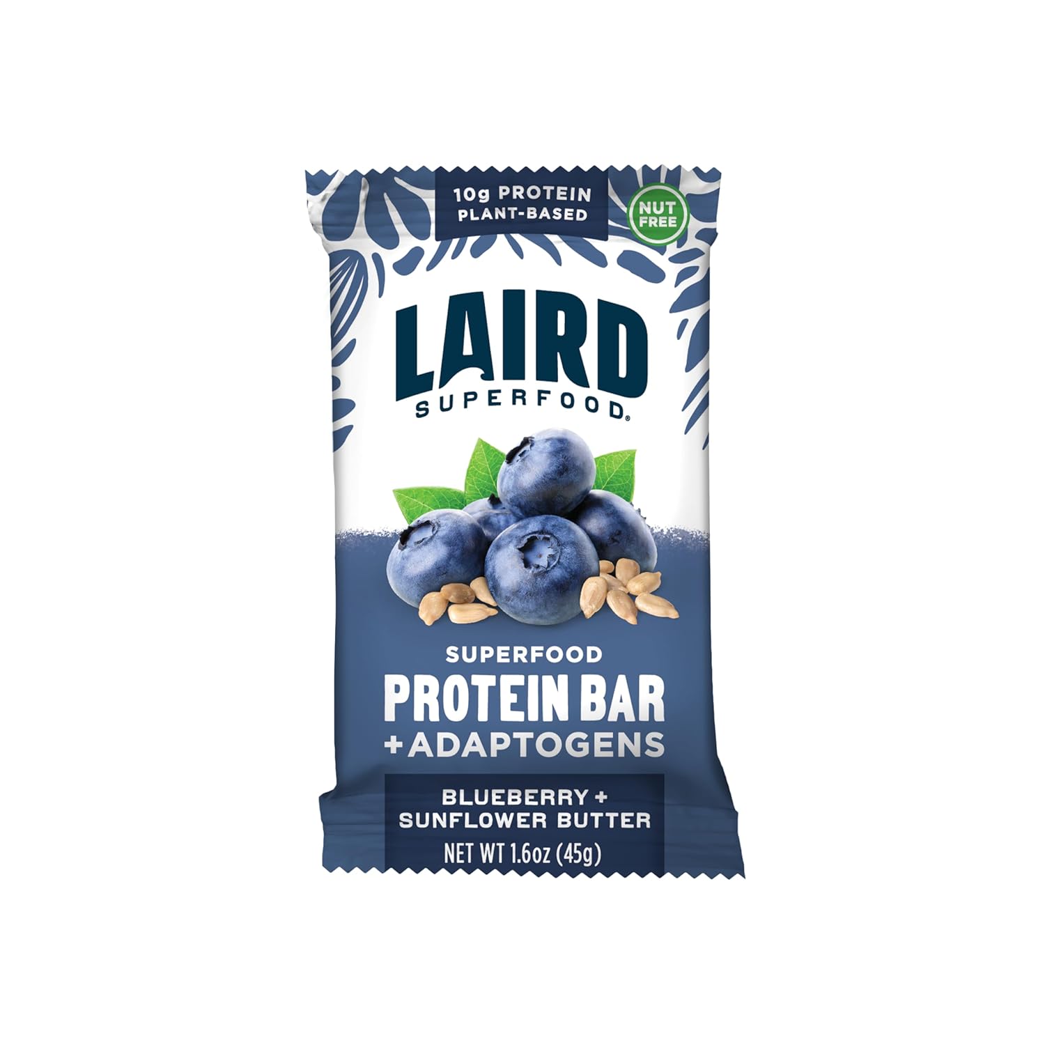 Laird Superfood Blueberry Sunflower Butter Protein Bars with Functional Mushrooms - 10g Plant-Based Protein, 6g Fiber, Real Ingredients - 10 Count Pack