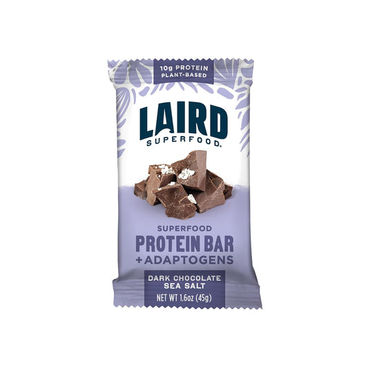 Laird Superfood Dark Chocolate Sea Salt Protein Bars - Plant-Based, Functional Mushrooms, Real Ingredients - 10g Protein, 6g Fiber - Non-GMO - 10 Count Pack
