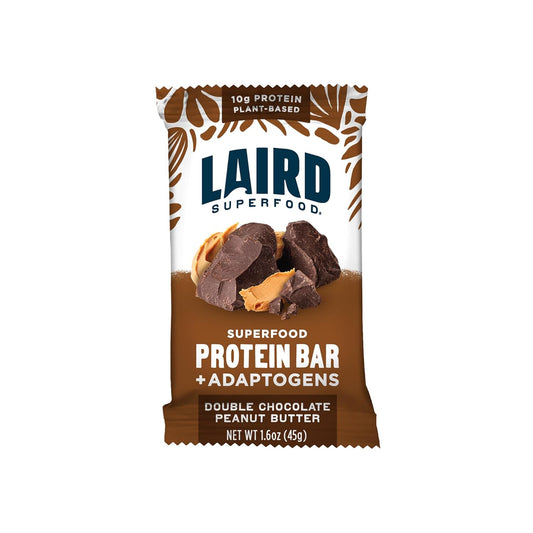 Laird Superfood Double Chocolate Peanut Butter Protein Bars - Plant-Based with Real Ingredients, Functional Mushrooms - 10g Protein, 6g Fiber - 10 Count Pack