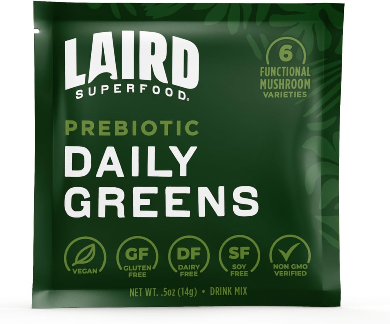 Laird Superfood Prebiotic Greens Powder Sachets - 15 Pack Single Serve - Essential Nutrients, Fiber, Adaptogens - Gut Health Support - Non-GMO, Vegan