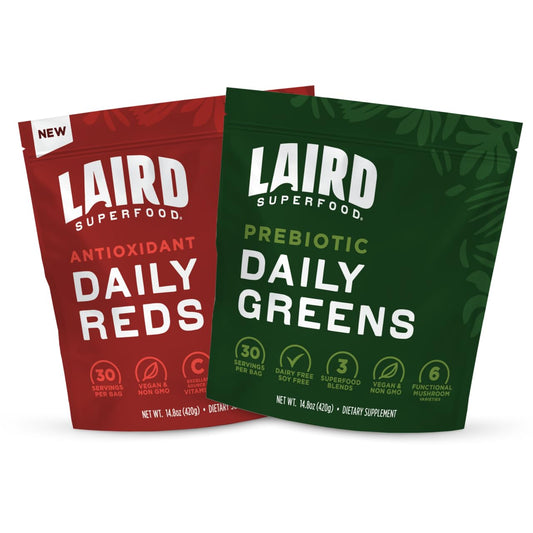 Laird Superfood Reds & Greens Bundle - Prebiotic Daily Greens and Antioxidant Daily Reds Powder, 14.8oz