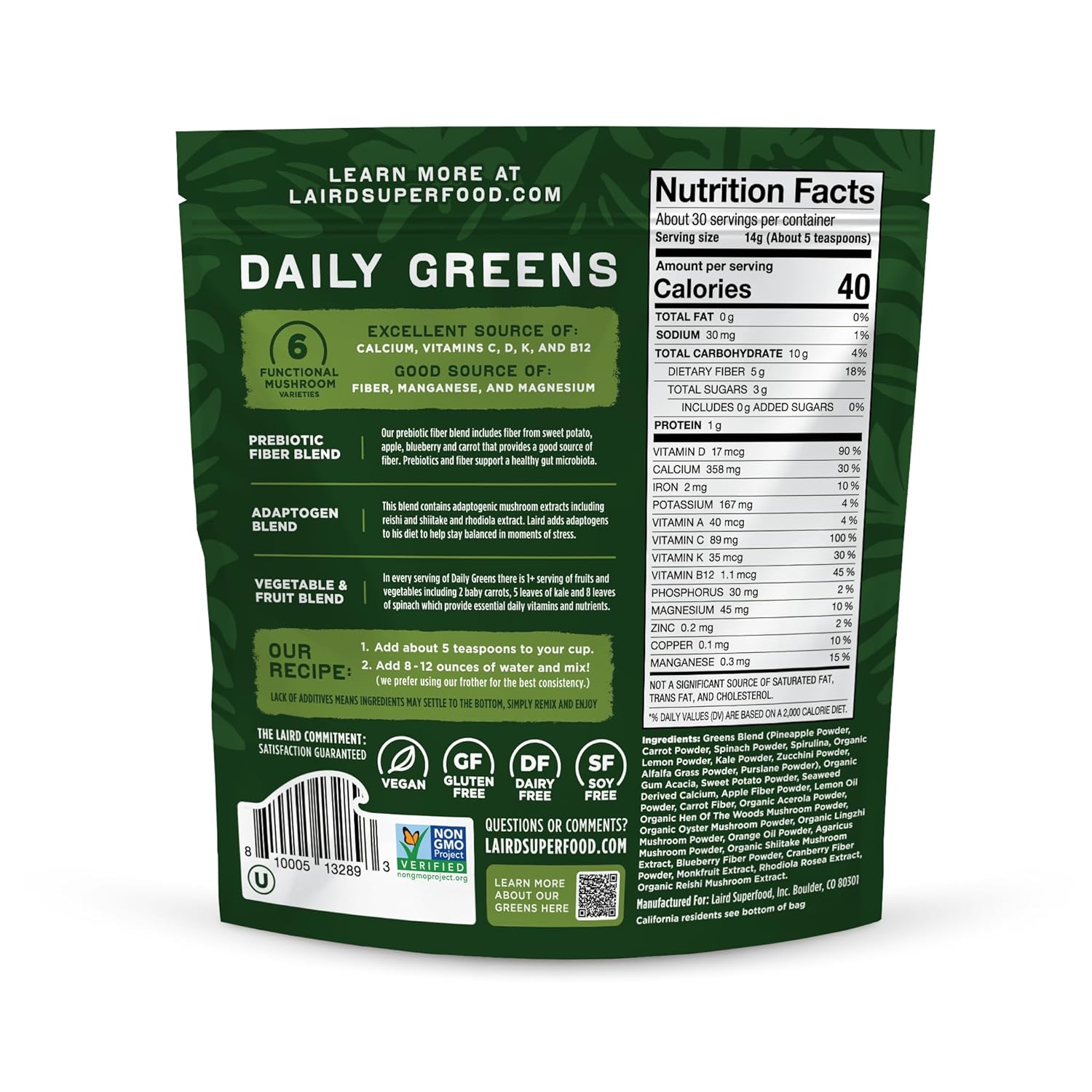 Laird Superfood Reds & Greens Bundle - Prebiotic Daily Greens and Antioxidant Daily Reds Powder, 14.8oz