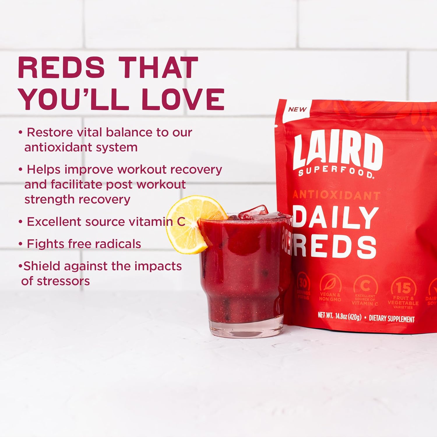 Laird Superfood Reds & Greens Bundle - Prebiotic Daily Greens and Antioxidant Daily Reds Powder, 14.8oz