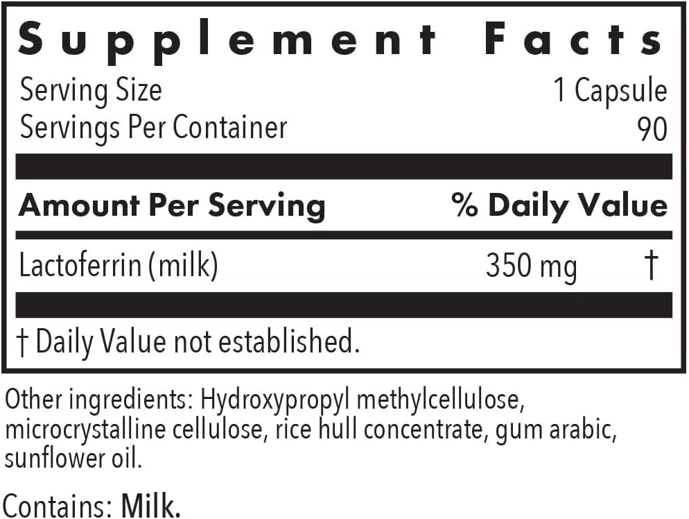 Laktoferrin Supplement with Bovine Colostrum - Immune Support 350mg Vegicaps - 90 Count Bottle
