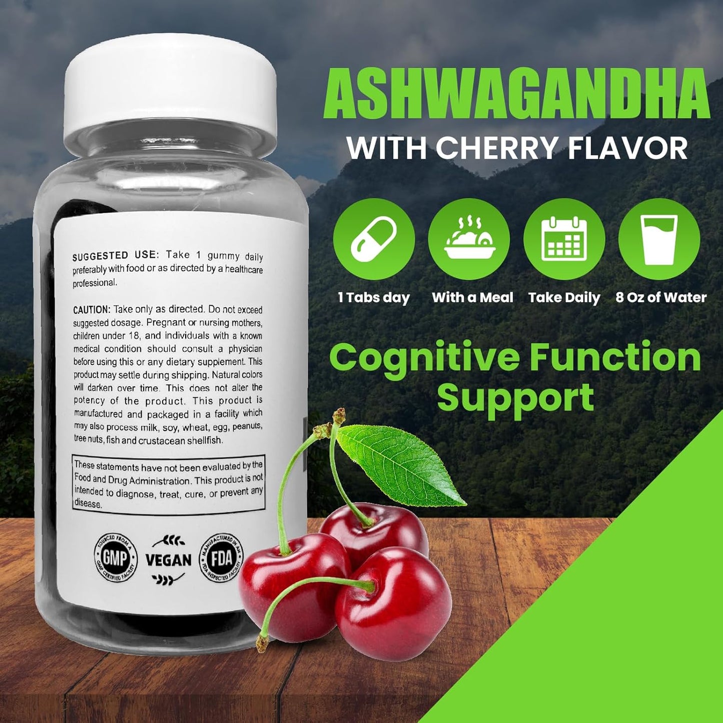 LallaAlpha Ashwagandha Gummies - 750mg Natural Stress Relief - 60 Count - Boost Energy & Manage Stress - Green