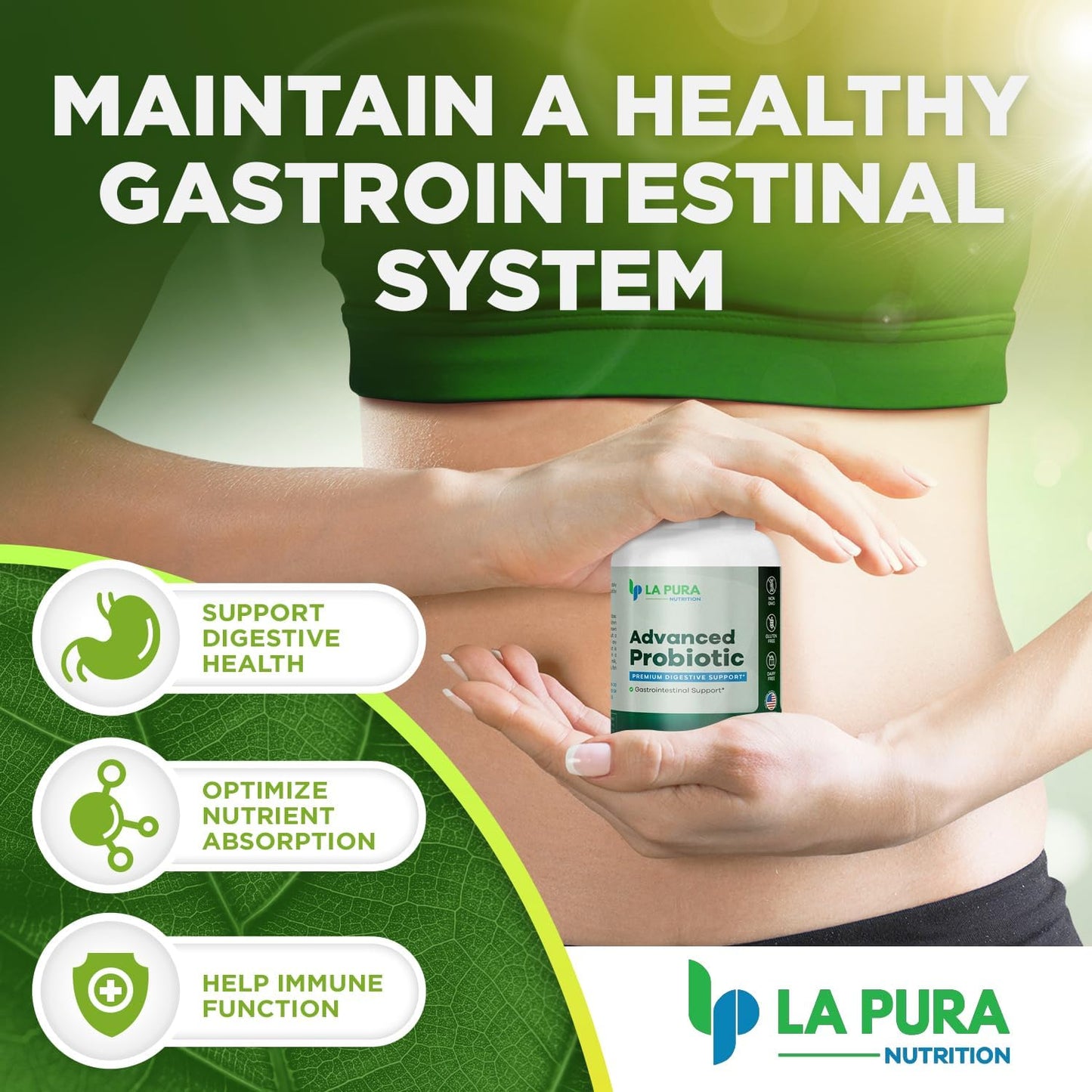 LaPura Advanced Probiotic Capsules - Gut & Immune Health Support with DE111 Strain - 5.75 Billion CFU - Non-GMO & Gluten-Free - Made in USA