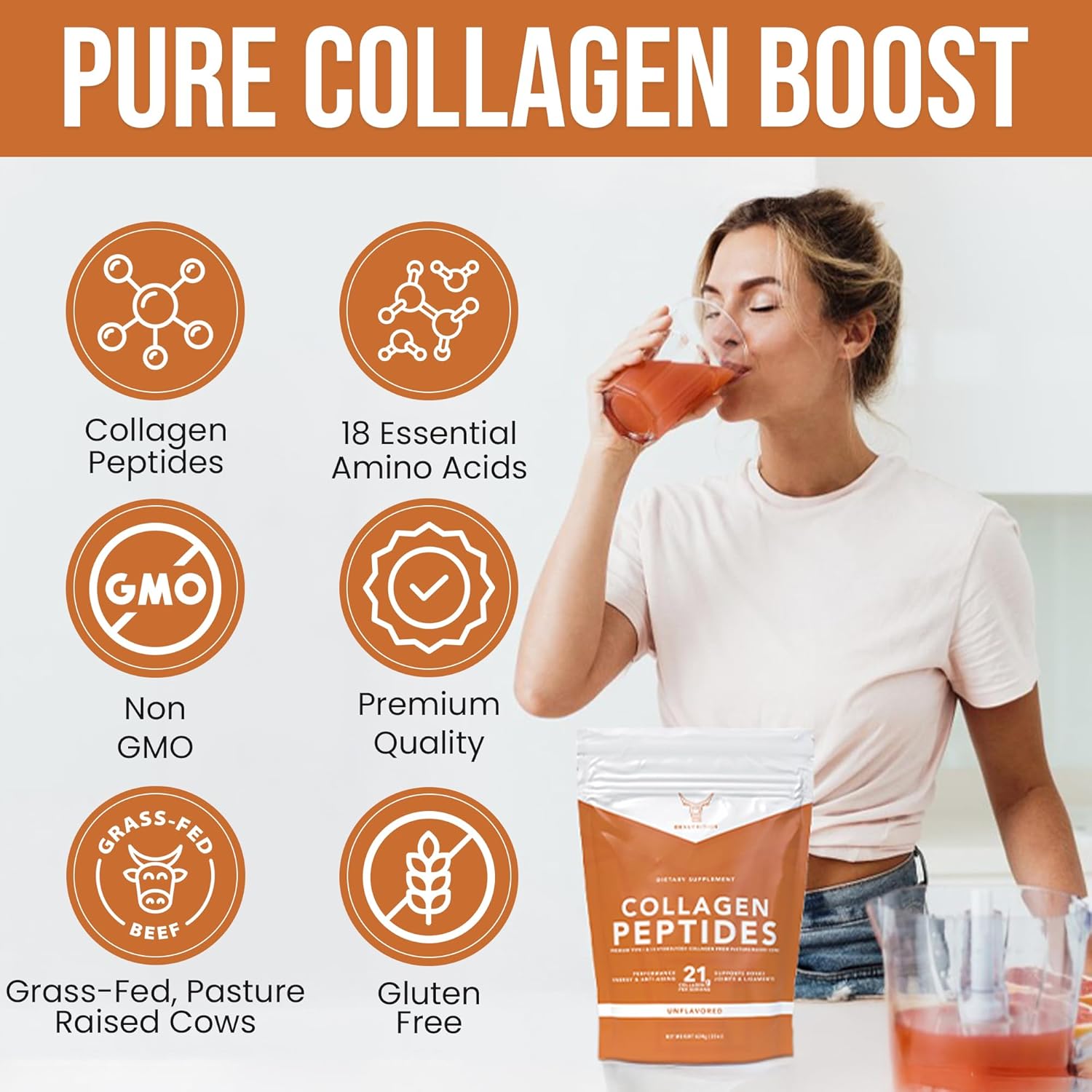 Large 22oz OX Collagen Peptides Powder, Hydrolyzed for Healthy Skin Hair Nail Joints - Grass Fed, Pasture Raised, Non-GMO, Gluten Free, 3P Tested - Unflavored - Certified cGMP - BoostGo Australia
