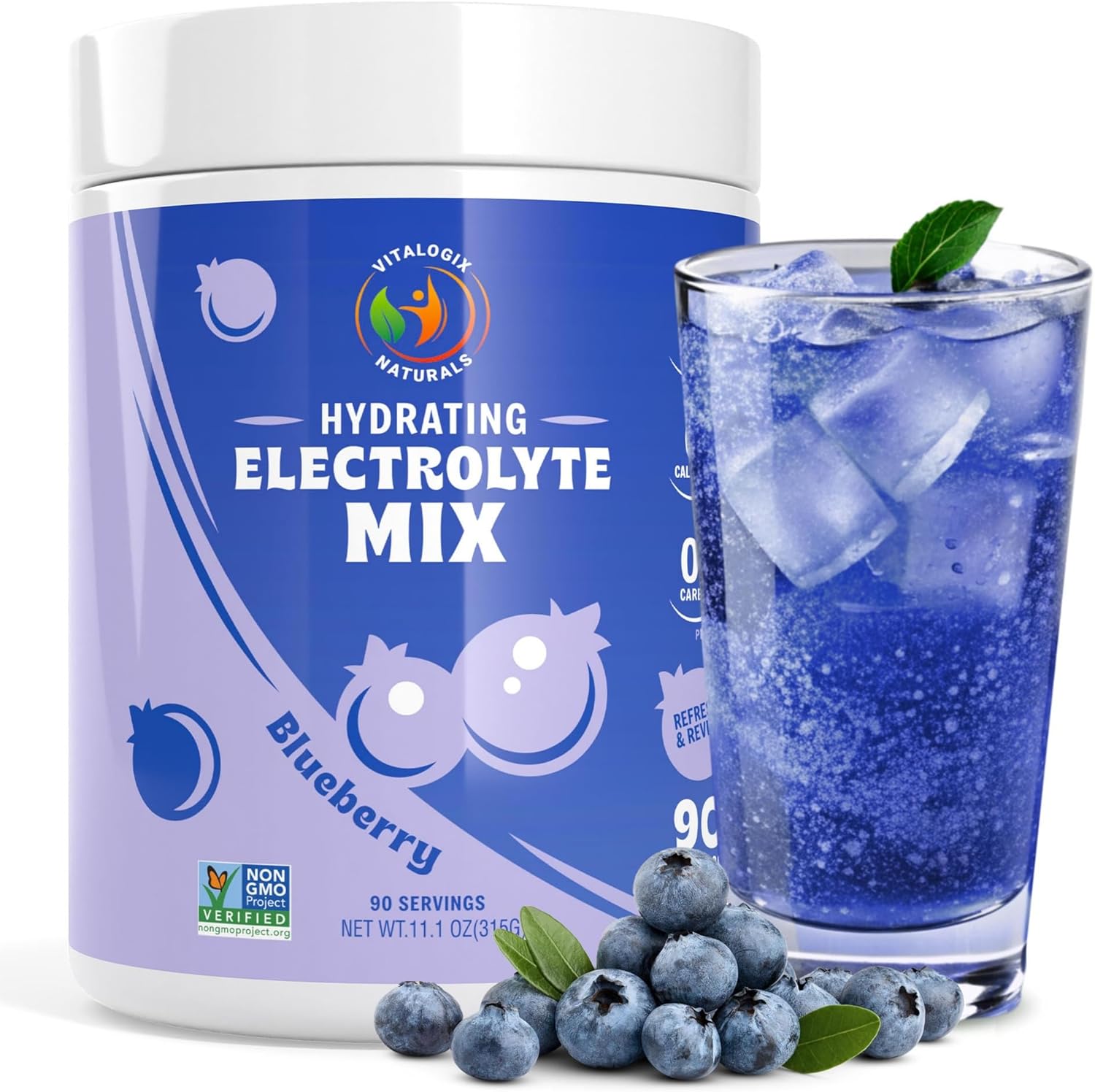 Large Blueberry Vitalogix Naturals Replenisher Daily Electrolyte Drink Mix - Hydration Powder with Electrolytes & Trace Minerals, Keto Friendly, Vegan, Non-GMO, Sugar-Free
