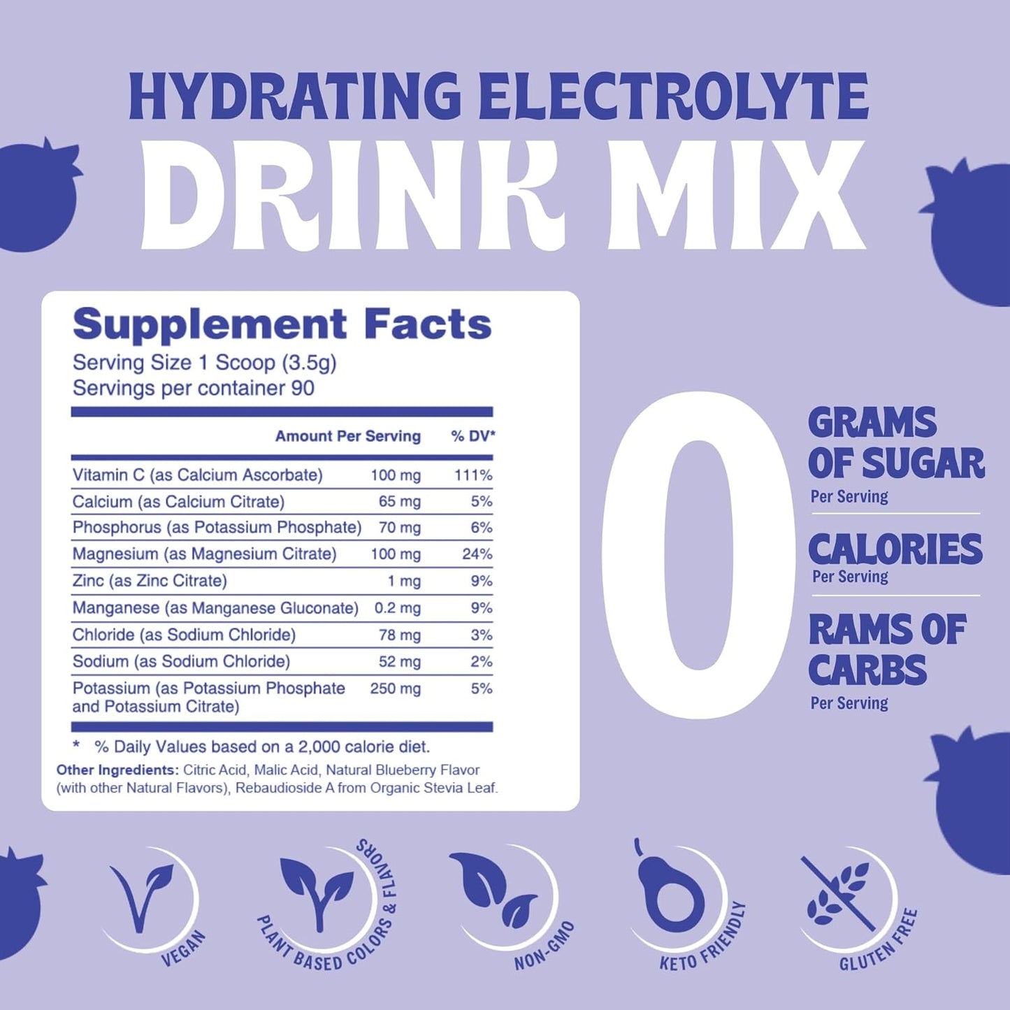 Large Blueberry Vitalogix Naturals Replenisher Daily Electrolyte Drink Mix - Hydration Powder with Electrolytes & Trace Minerals, Keto Friendly, Vegan, Non-GMO, Sugar-Free