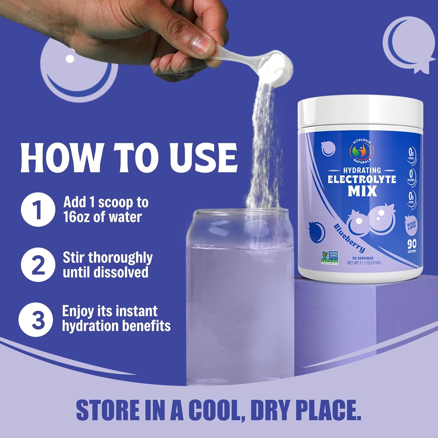 Large Blueberry Vitalogix Naturals Replenisher Daily Electrolyte Drink Mix - Hydration Powder with Electrolytes & Trace Minerals, Keto Friendly, Vegan, Non-GMO, Sugar-Free