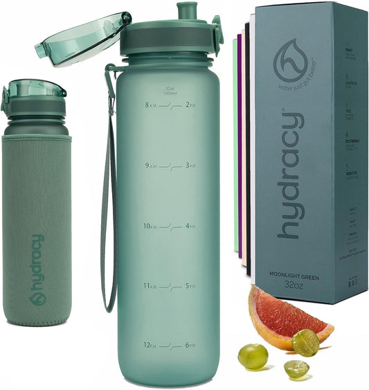 Large BPA-Free Hydracy Water Bottle with Time Marker and Fruit Infuser Strainer - Leak Proof Gym Bottle for Fitness and Outdoors