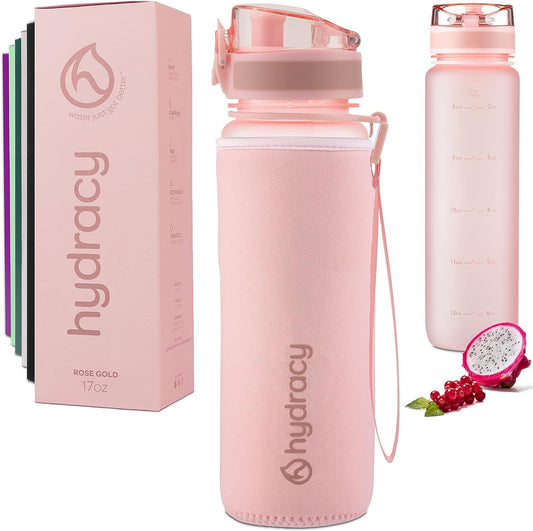 Large BPA Free Hydracy Water Bottle with Time Marker, Fruit Infuser, and Leak Proof Design - Perfect for Fitness, Sports, and Outdoors