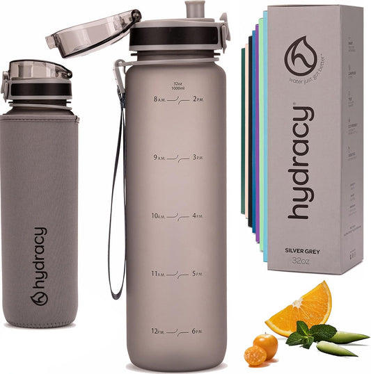 Large BPA-Free Hydracy Water Bottle with Time Marker, Fruit Infuser, and Leak-Proof Design - Ideal for Fitness, Sports, and Outdoors
