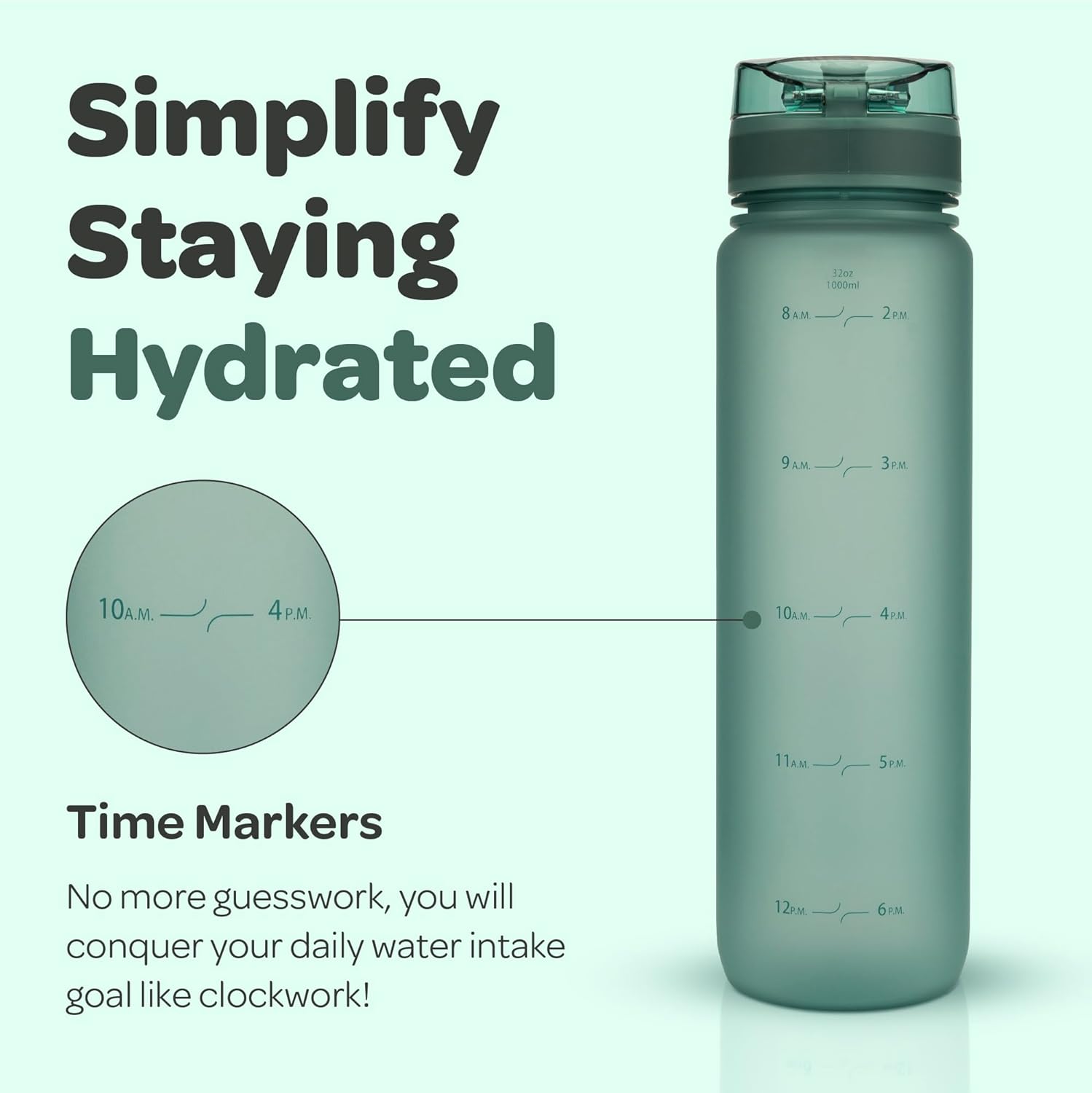 Large BPA-Free Hydracy Water Bottle with Time Marker and Fruit Infuser Strainer - Leak Proof Gym Bottle for Fitness and Outdoors