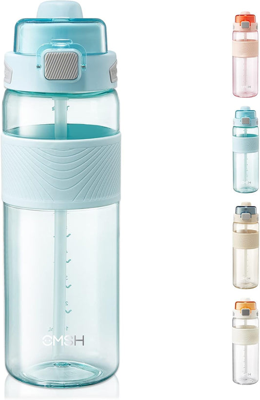 Large Diameter Flip Top Sport Water Bottle with Straw - 32oz Blue Anti-Scalding One-Click Open for Sports Fitness Leisure