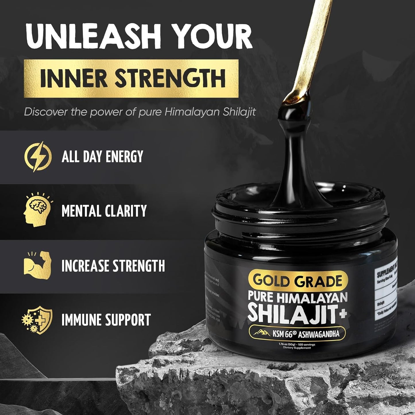 Large Jar of Gold-Grade Himalayan Shilajit Resin with 85% Fulvic Acid - 125 Servings - US Lab Tested for Purity