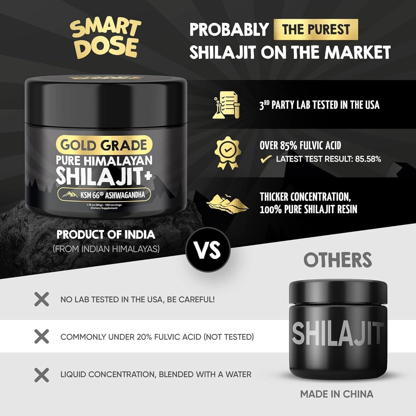Large Jar of Gold-Grade Himalayan Shilajit Resin with 85% Fulvic Acid - 125 Servings - US Lab Tested for Purity