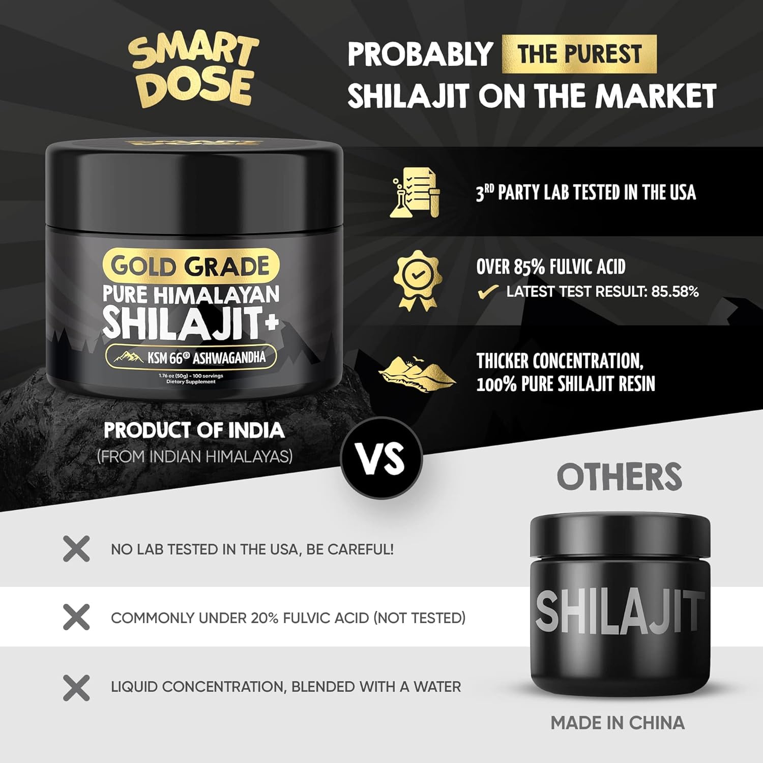 Large Jar of Gold-Grade Himalayan Shilajit Resin with 85% Fulvic Acid - 125 Servings - US Lab Tested for Purity