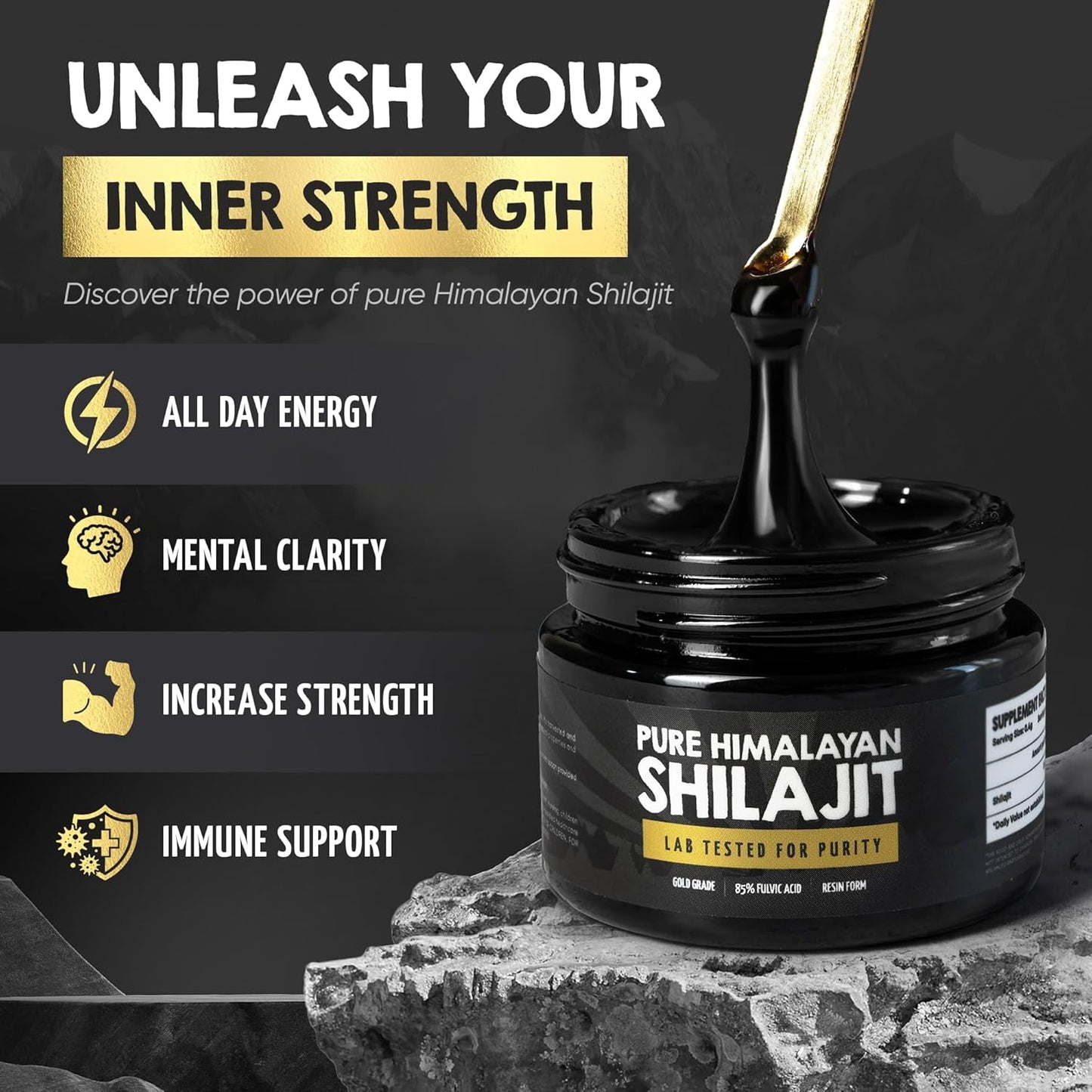 Large Jar of Pure Himalayan Shilajit Resin - 85%+ Fulvic Acid - 125 Servings - Authentic US Lab Tested Premium Quality