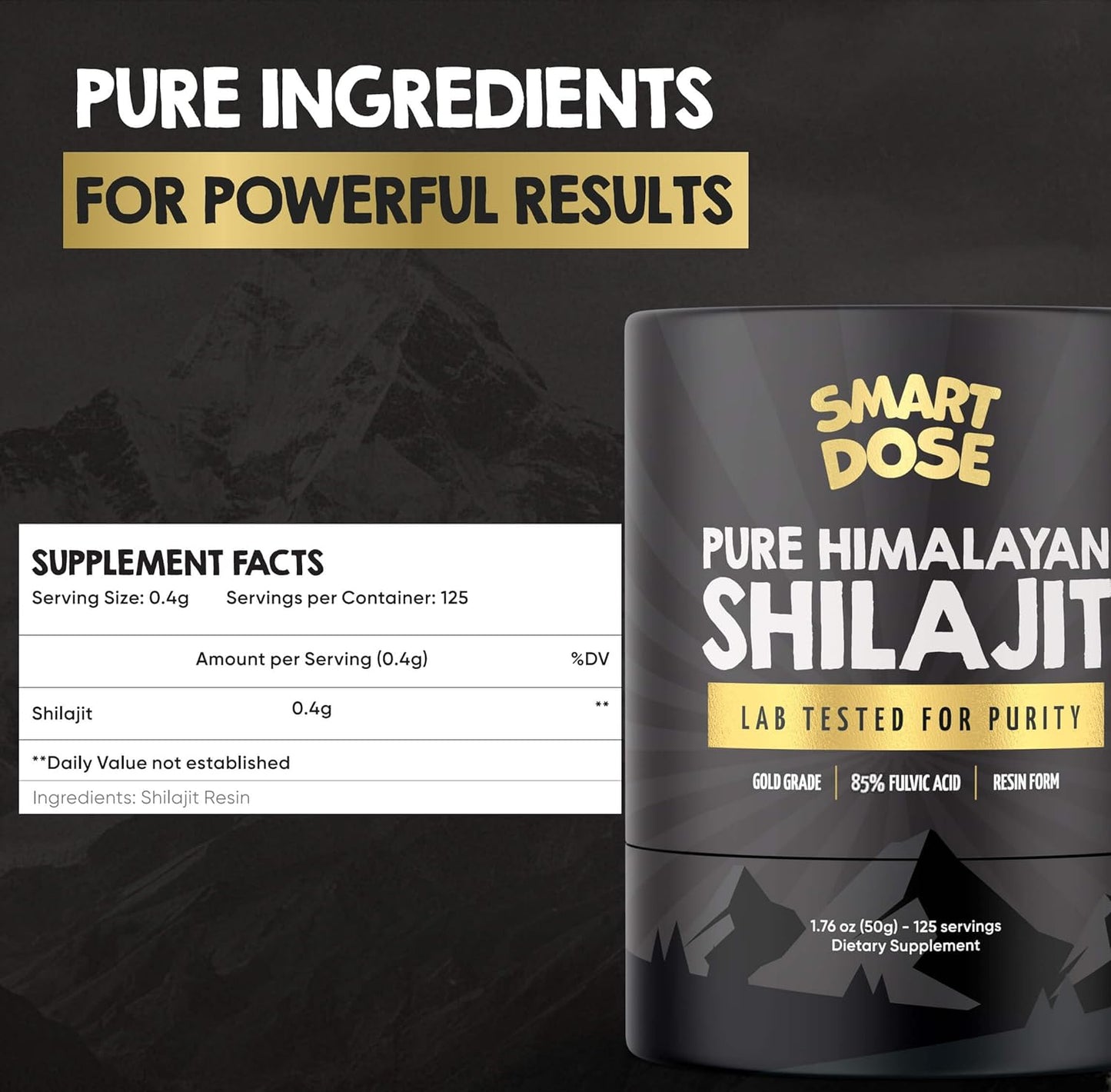Large Jar of Pure Himalayan Shilajit Resin - 85%+ Fulvic Acid - 125 Servings - Authentic US Lab Tested Premium Quality