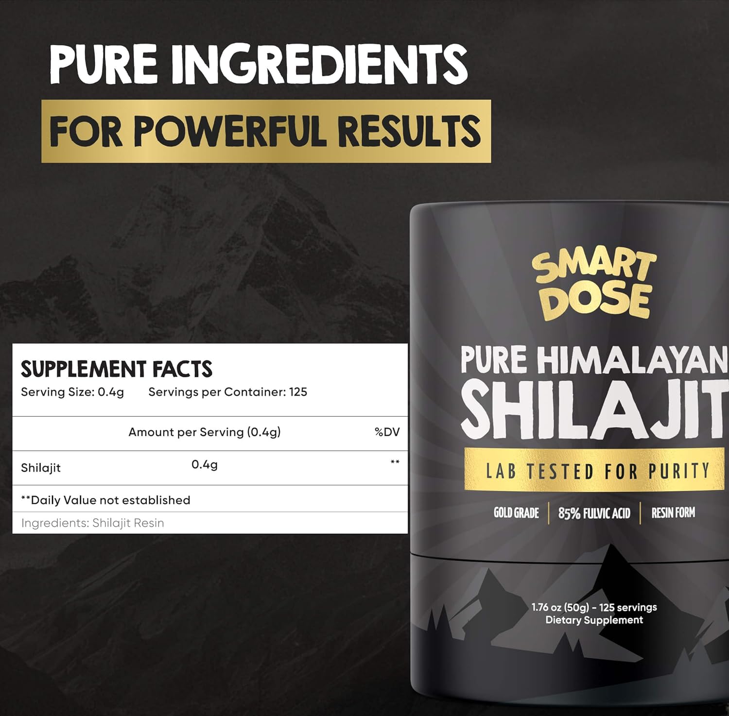 Large Jar of Pure Himalayan Shilajit Resin - 85%+ Fulvic Acid - 125 Servings - Authentic US Lab Tested Premium Quality
