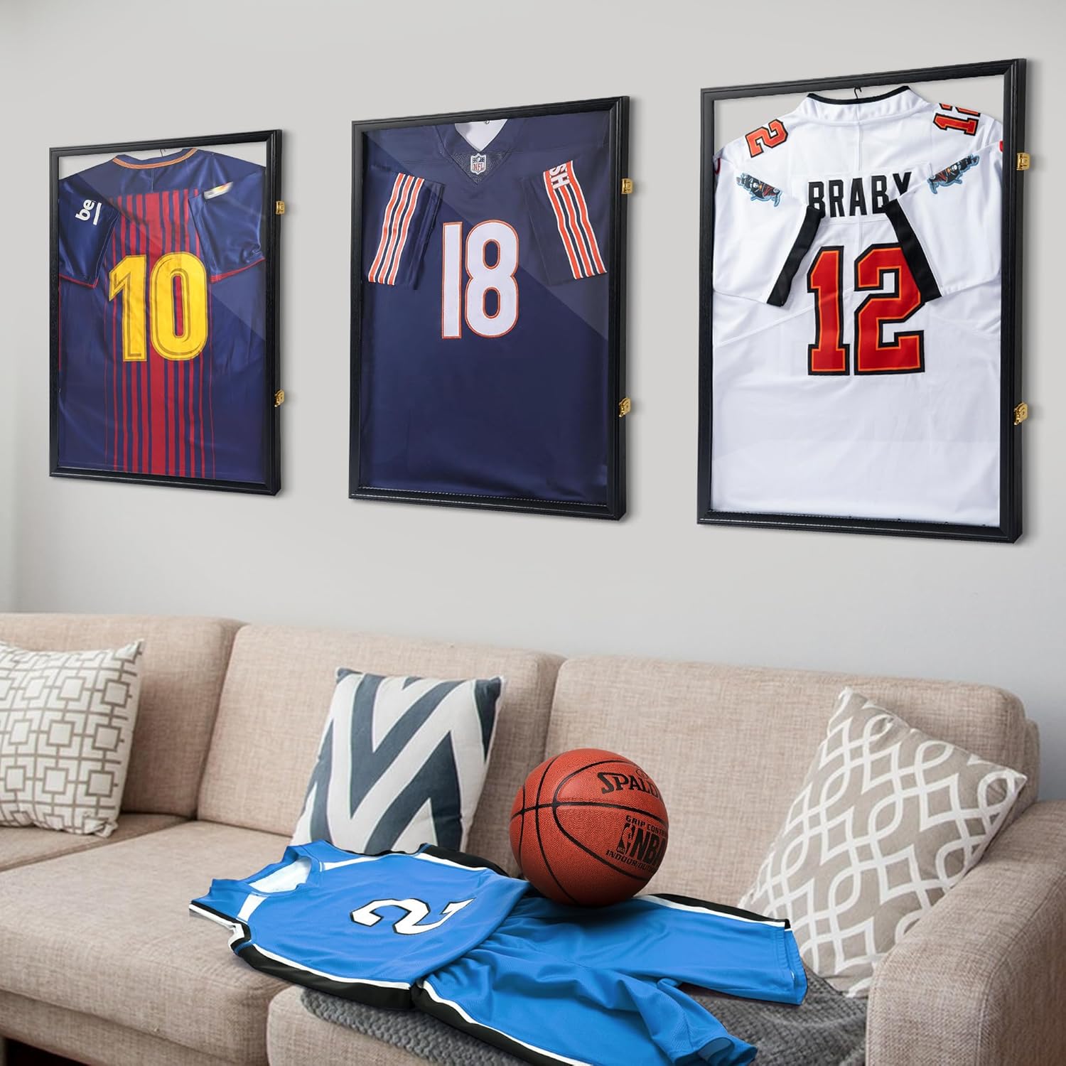 Large Lockable Jersey Frame Display Case with UV Protection and Hanger for Sports Memorabilia