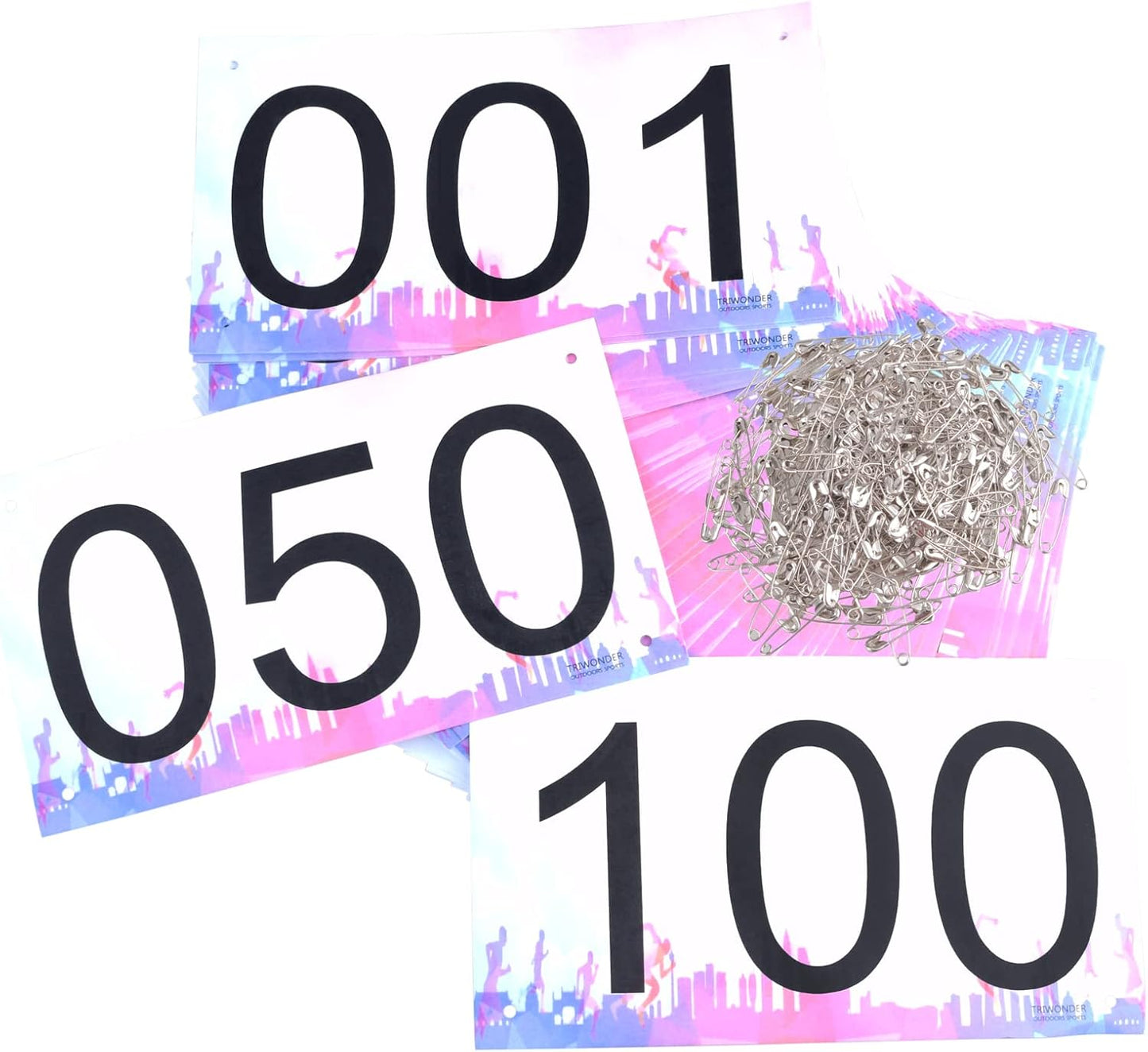 Large Numbered Tyvek Race Bibs with Safety Pins for Marathon Runners - 1-500 - TRIWONDER