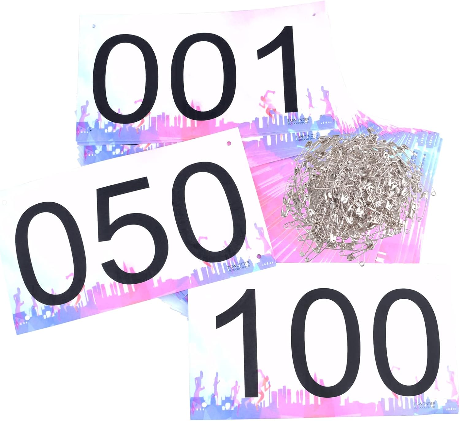 Large Numbered Tyvek Race Bibs with Safety Pins for Marathon Runners - 1-500 - TRIWONDER