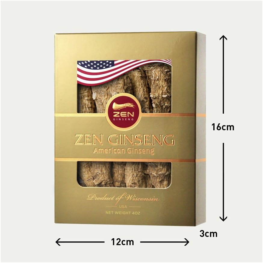 Large Short American Wisconsin Ginseng Root 4oz - Boost Performance & Mental Health for Men & Women - Zen Ginseng - 1 Box